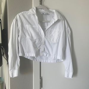 White button down cropped Zara top